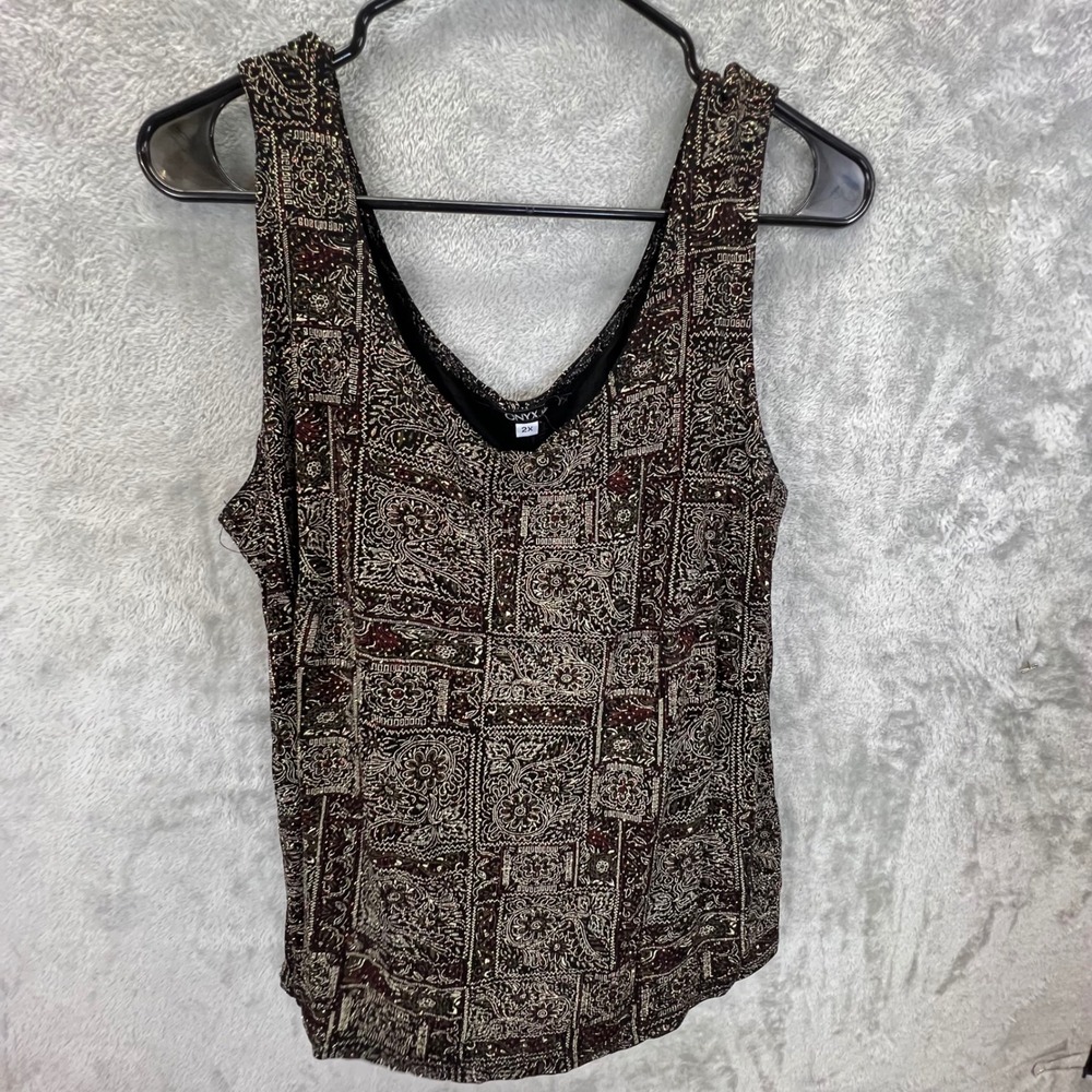 Onyx Nite 2X Paisley Patchwork Glitter Whimsigoth Boho Tank Retro Festive